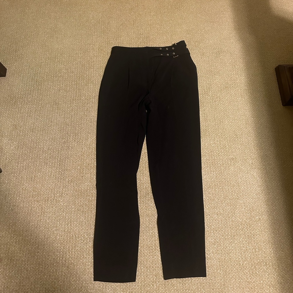 Sandro black trousers with gold buckles at the side